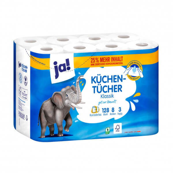 Ja! Küchenrolle 8x128 Kurzblatt