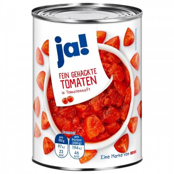 Ja! Fein gehackte Tomaten in Tomatensaft 400g