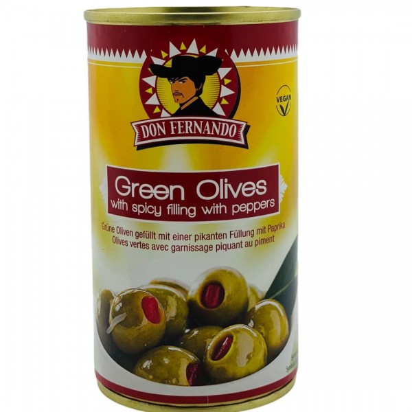 Don Fernando Green Olives Peppers - Grüne Oliven mit Paprikafüllung 350g