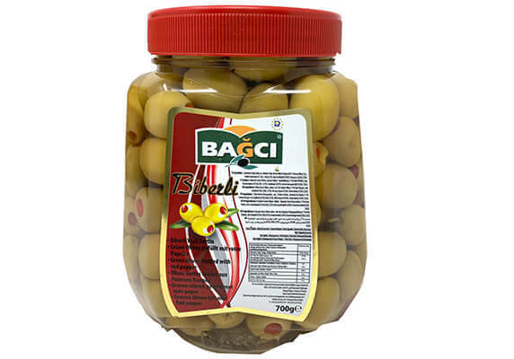 Bagci Biberli Yesil Zeytin - Grüne Oliven mit Paprika 700g