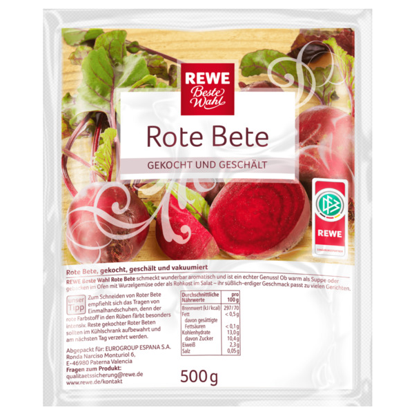 Rewe BW Rote Bete Gekocht und Vakumiert 500g (HKL 1- ESP)